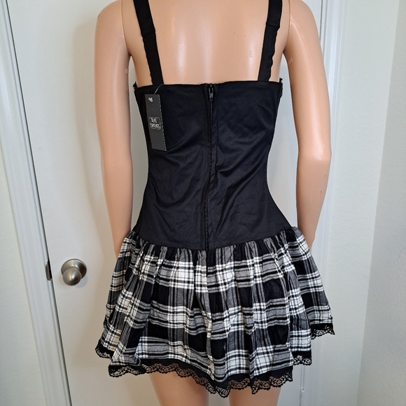 Dead Threads Goth Dress Plaid Black White Frill Lace Mini Dark Academia - Picture 4 of 11